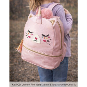 Under One Sky Kitty Cat Unicorn Pink Gold Glittery Backpack EUC
